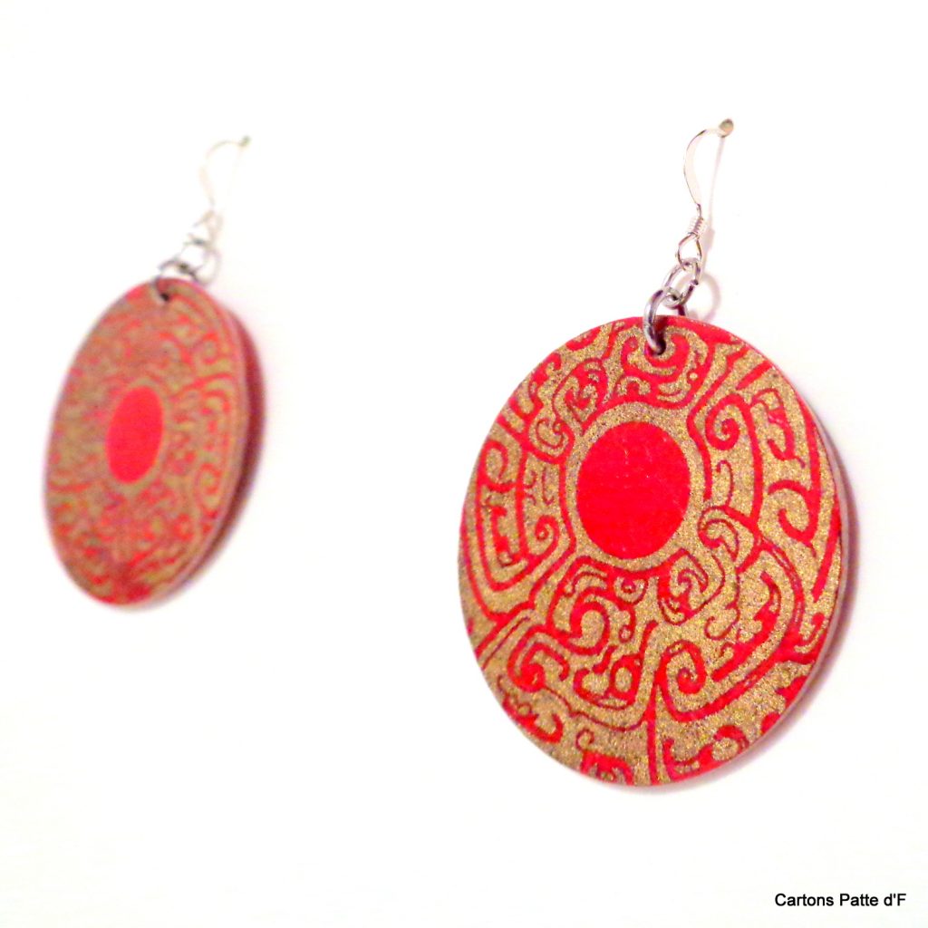 Boucles d'oreille en carton - Rondes - Rouge Or - Argent 925