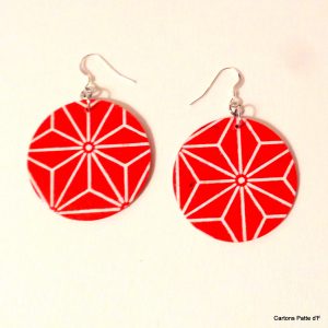 Boucles d'oreille en carton - Rondes - Rouge étoilé - Argent 925 – Image 2