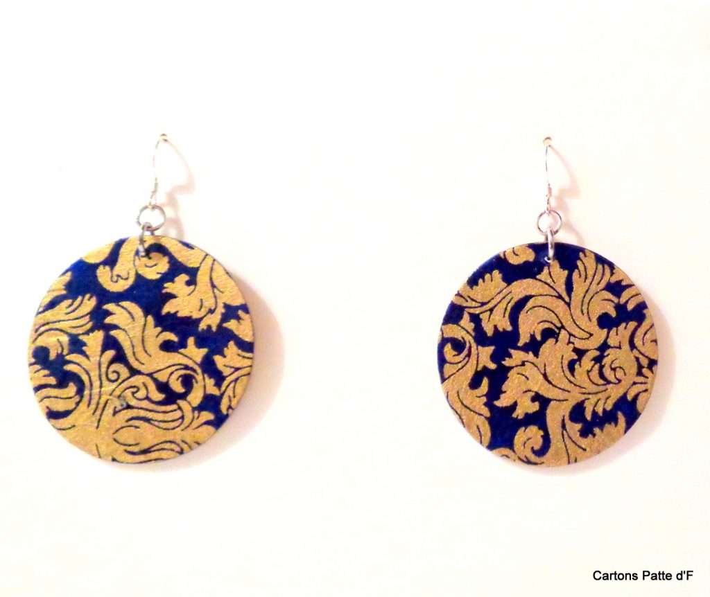 Boucles d'oreille en carton - Rondes - Or bleu - Argent 925