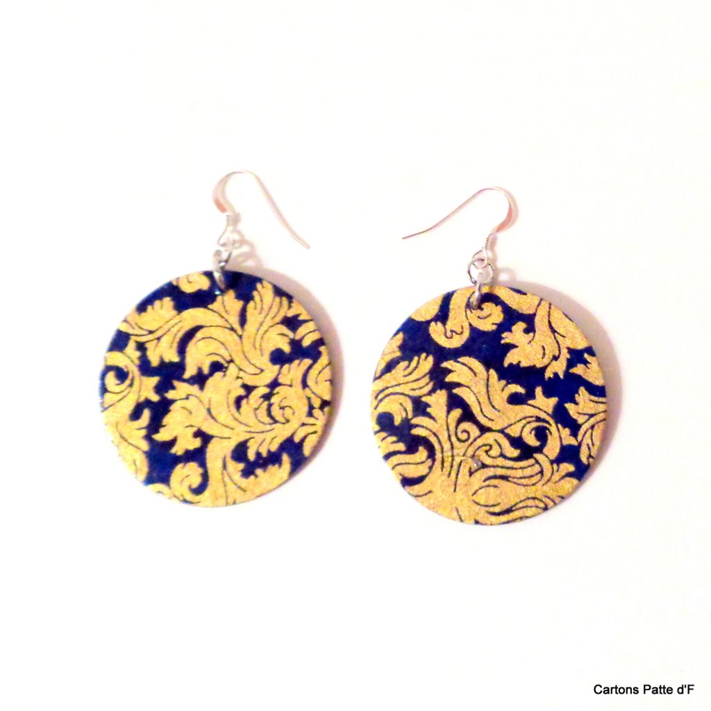 Boucles d'oreille en carton - Rondes - Or bleu - Argent 925