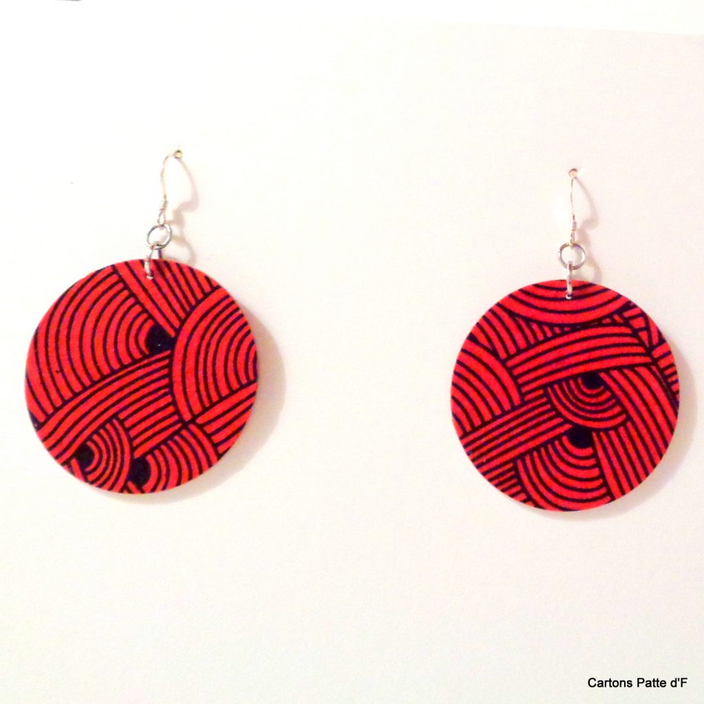 Boucles d'oreille en carton - Rondes - Rouge Nœuds - Argent 925