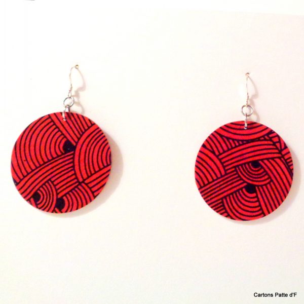 Boucles d'oreille en carton - Rondes - Rouge Nœuds - Argent 925