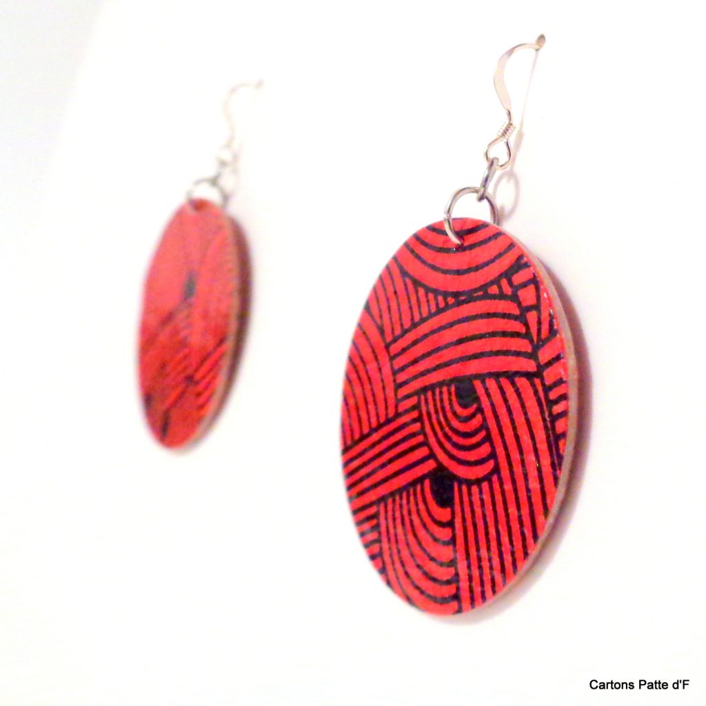 Boucles d'oreille en carton - Rondes - Rouge Nœuds - Argent 925
