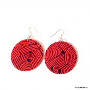 Boucles d'oreille en carton - Rondes - Rouge Nœuds - Argent 925 – Image 2