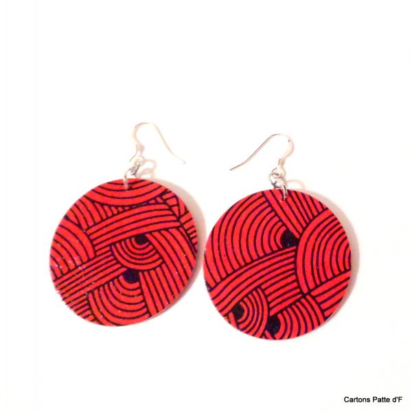 Boucles d'oreille en carton - Rondes - Rouge Nœuds - Argent 925