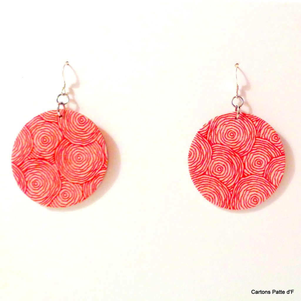 Boucles d'oreille en carton - Rondes - Rondorouge - Argent 925