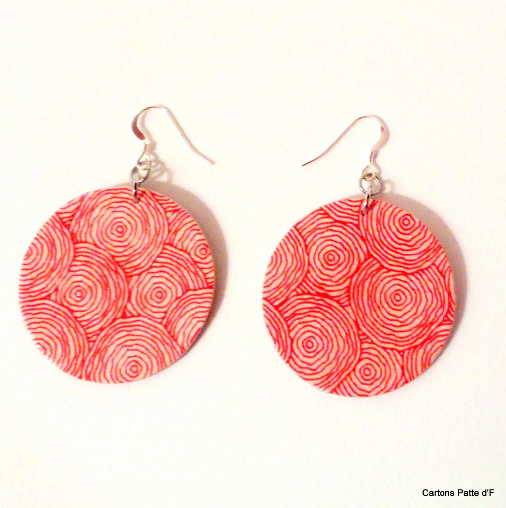 Boucles d'oreille en carton - Rondes - Rondorouge - Argent 925