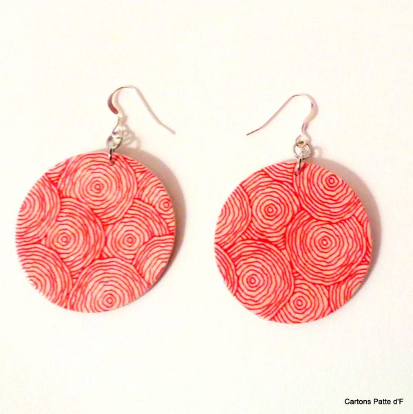 Boucles d'oreille en carton - Rondes - Rondorouge - Argent 925