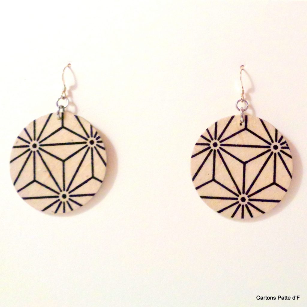 Boucles d'oreille en carton - Rondes - Blanc étoilé - Argent 925