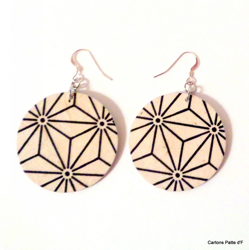Boucles d'oreille en carton - Rondes - Blanc étoilé - Argent 925