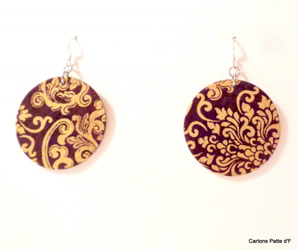 Boucles d'oreille en carton - Rondes - Or Bordeaux - Argent 925