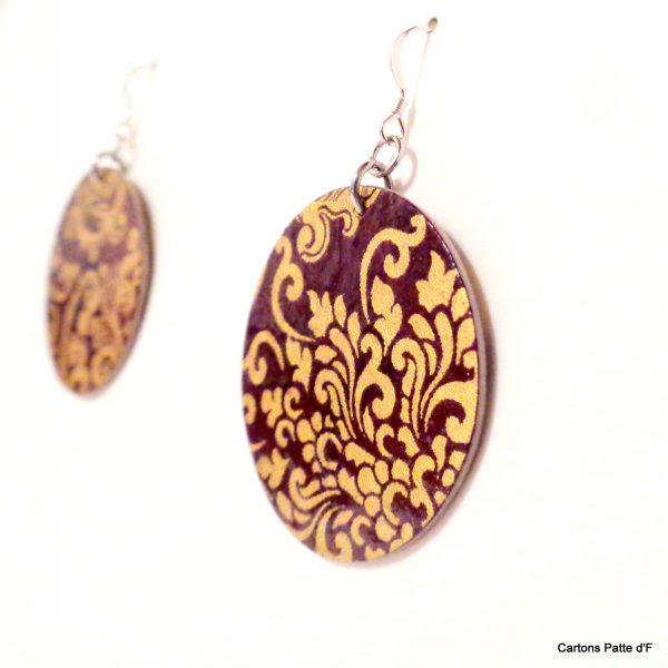 Boucles d'oreille en carton - Rondes - Or Bordeaux - Argent 925