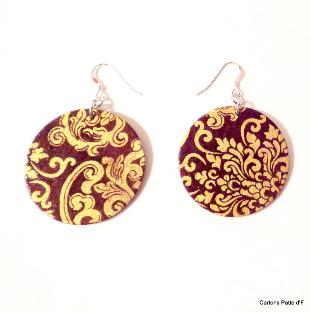 Boucles d'oreille en carton - Rondes - Or Bordeaux - Argent 925