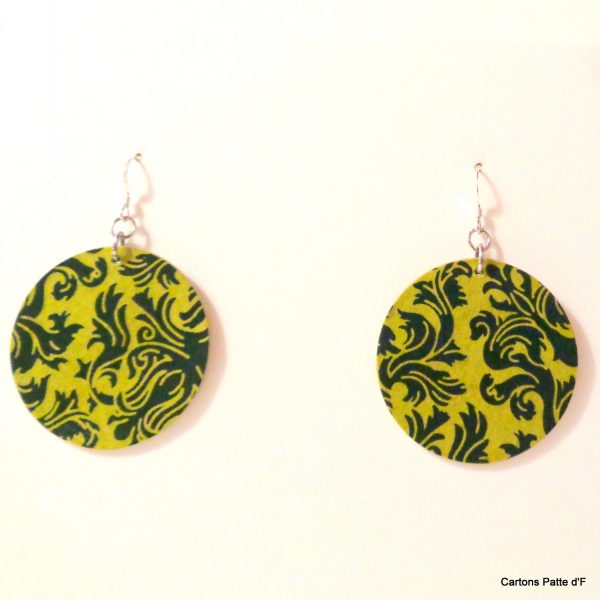 Boucles d'oreille en carton - Rondes - Vert Baroque - Argent 925