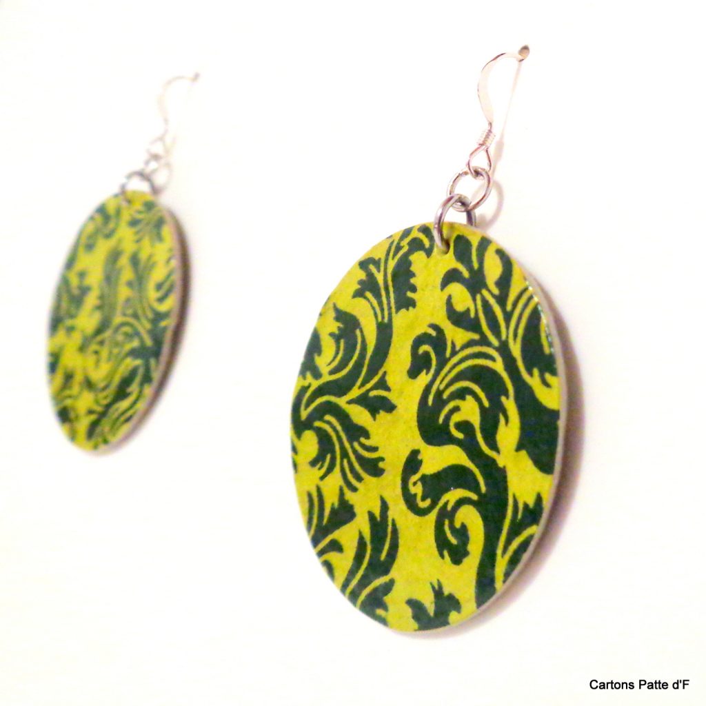 Boucles d'oreille en carton - Rondes - Vert Baroque - Argent 925
