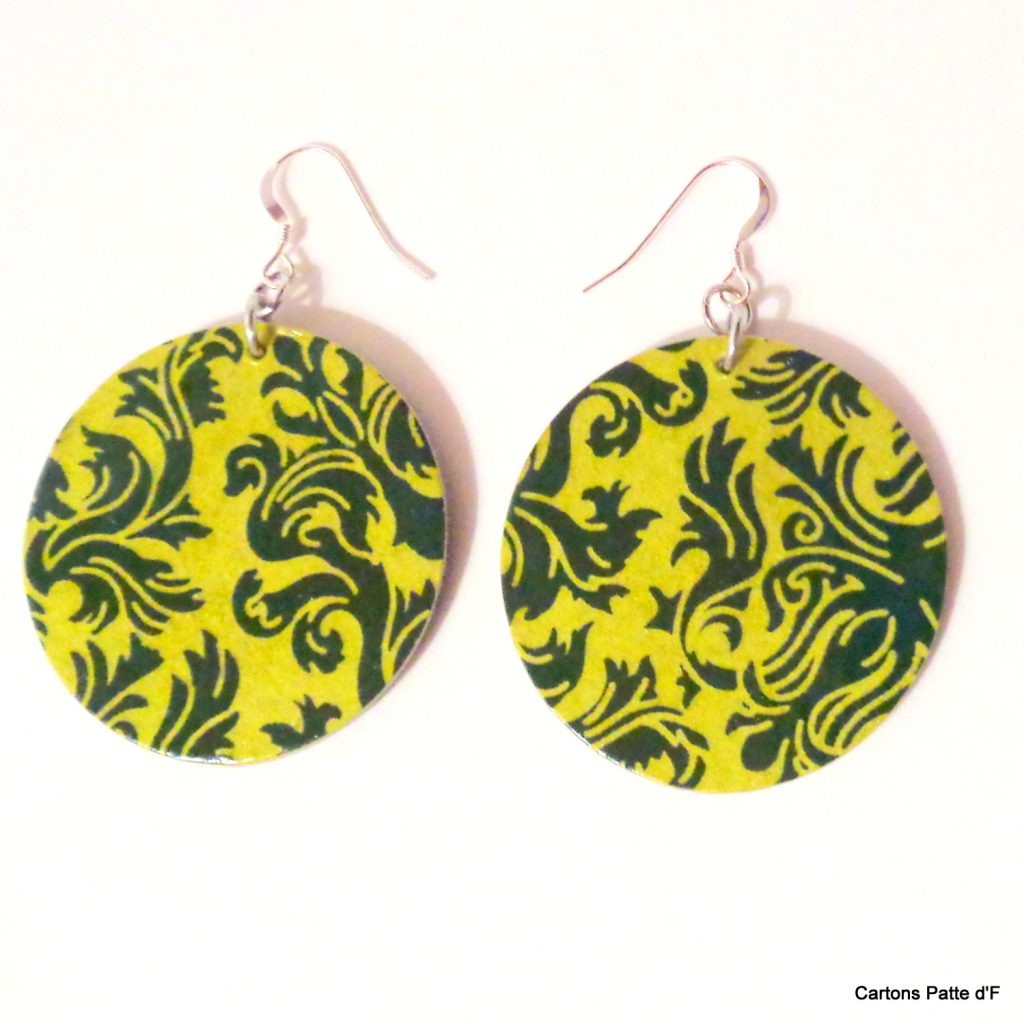 Boucles d'oreille en carton - Rondes - Vert Baroque - Argent 925