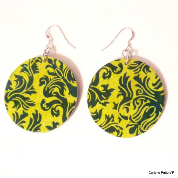 Boucles d'oreille en carton - Rondes - Vert Baroque - Argent 925