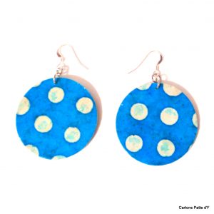 Boucles d'oreille en carton - Rondes - Bleu pois - Argent 925 – Image 2