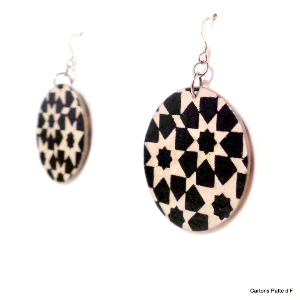 Boucles d'oreille en carton - Rondes - Noir Istanbul - Argent 925