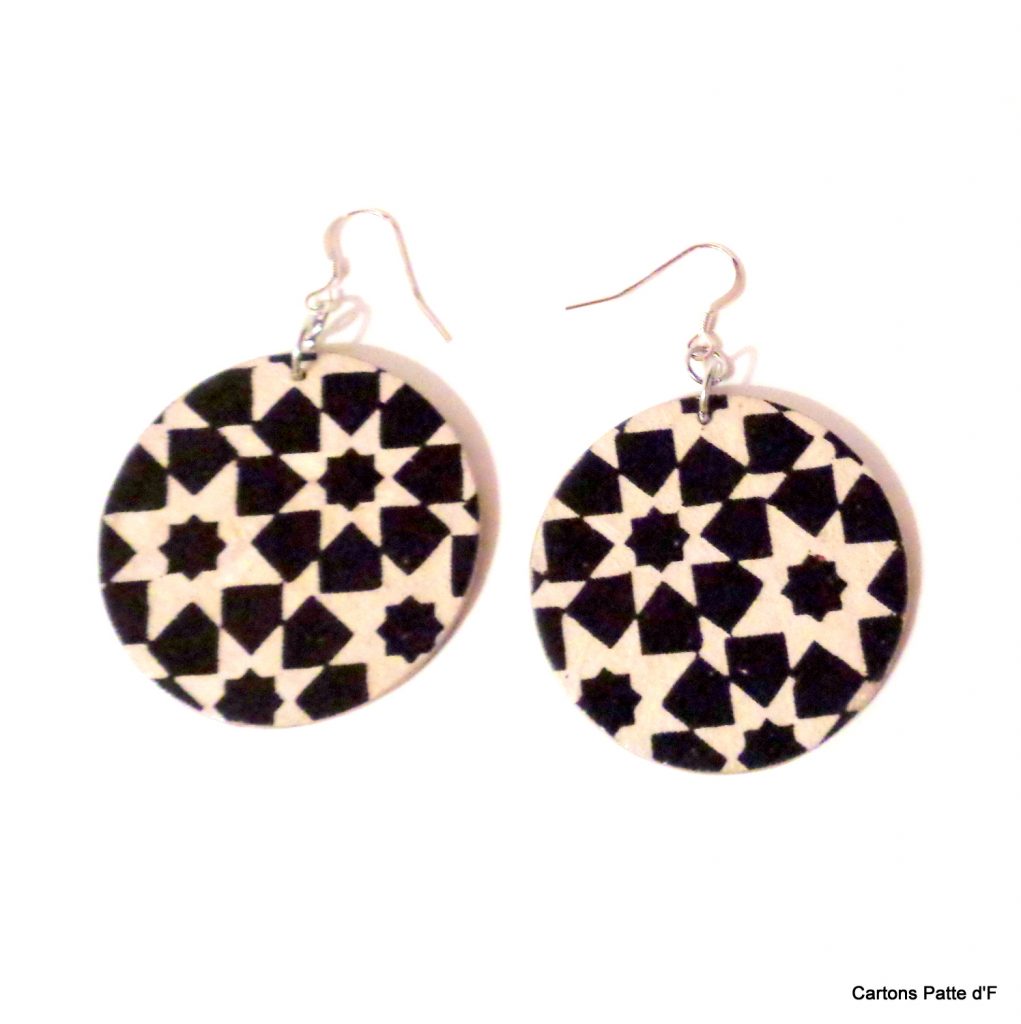 Boucles d'oreille en carton - Rondes - Noir Istanbul - Argent 925