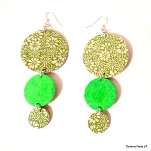 Boucles d'oreille en carton - Longues rondes - Vert Fleurs/Vert Prairie - Argent 925 – Image 2
