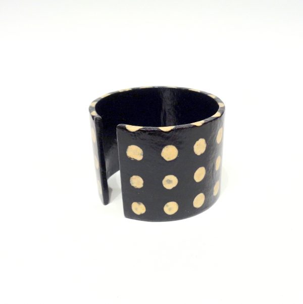 Bracelet manchette en carton - "Noir pois blancs"