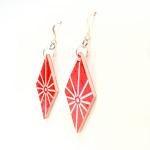 Boucles d'oreille en carton - Losange - "Rouge étoilé"  - Argent 925 – Image 3