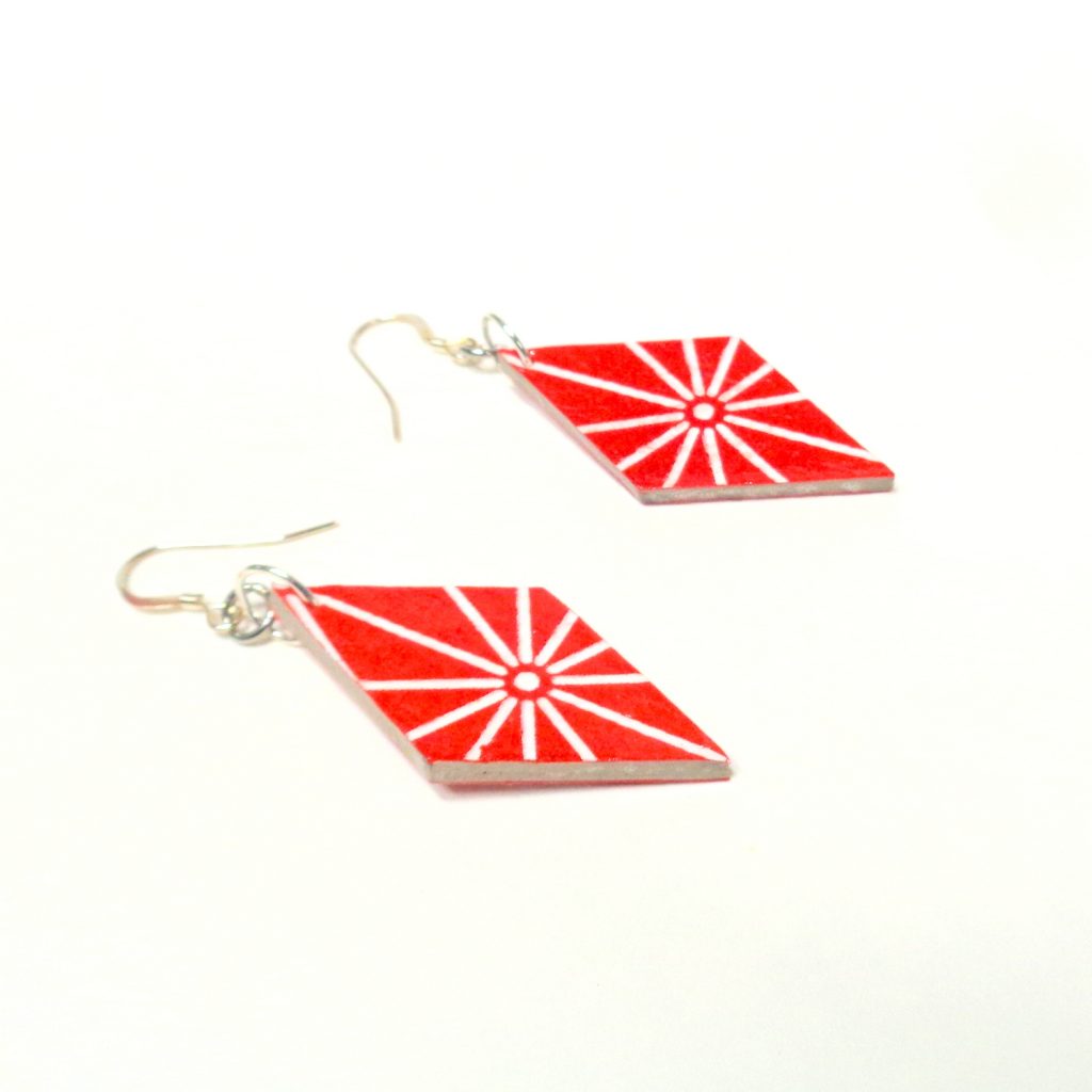 Boucles d'oreille en carton - Losange - "Rouge étoilé"  - Argent 925
