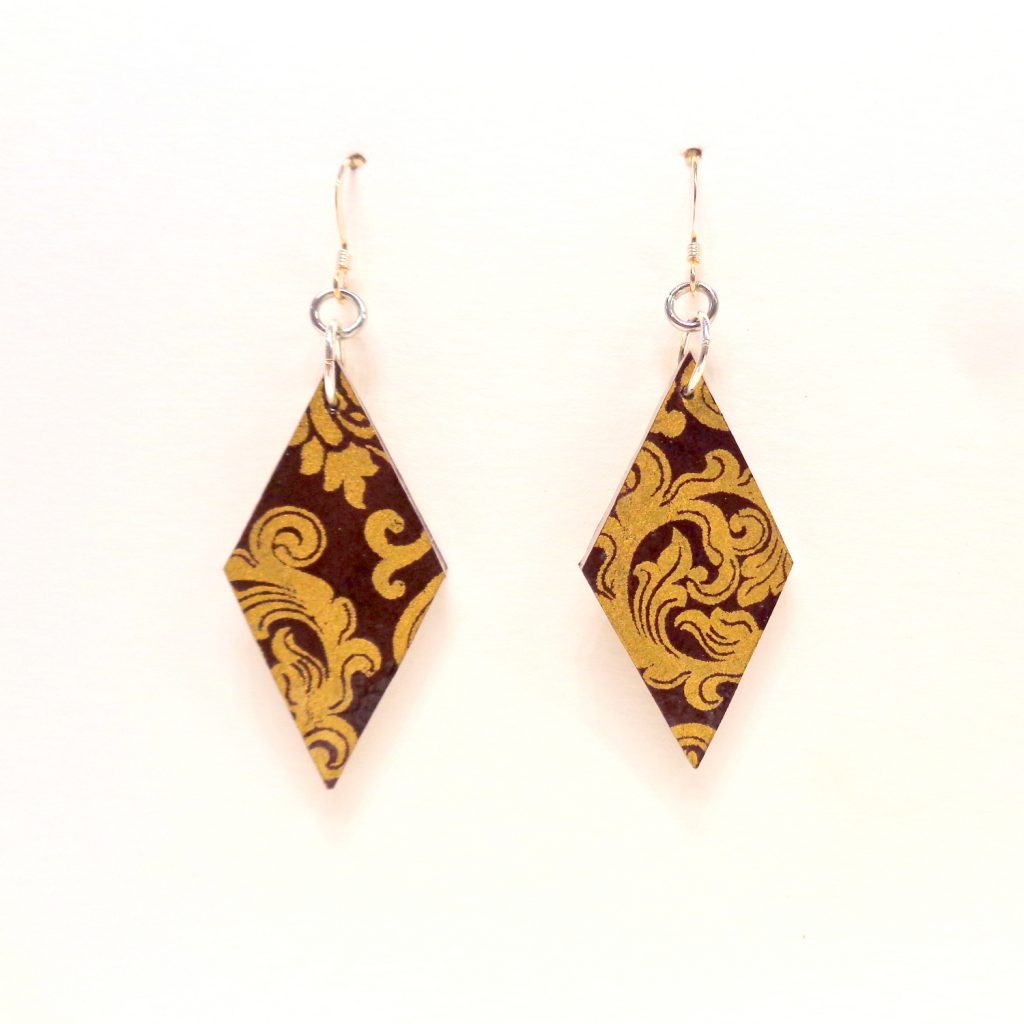 Boucles d'oreille en carton - Losange - "Or Bordeaux" - Argent 925