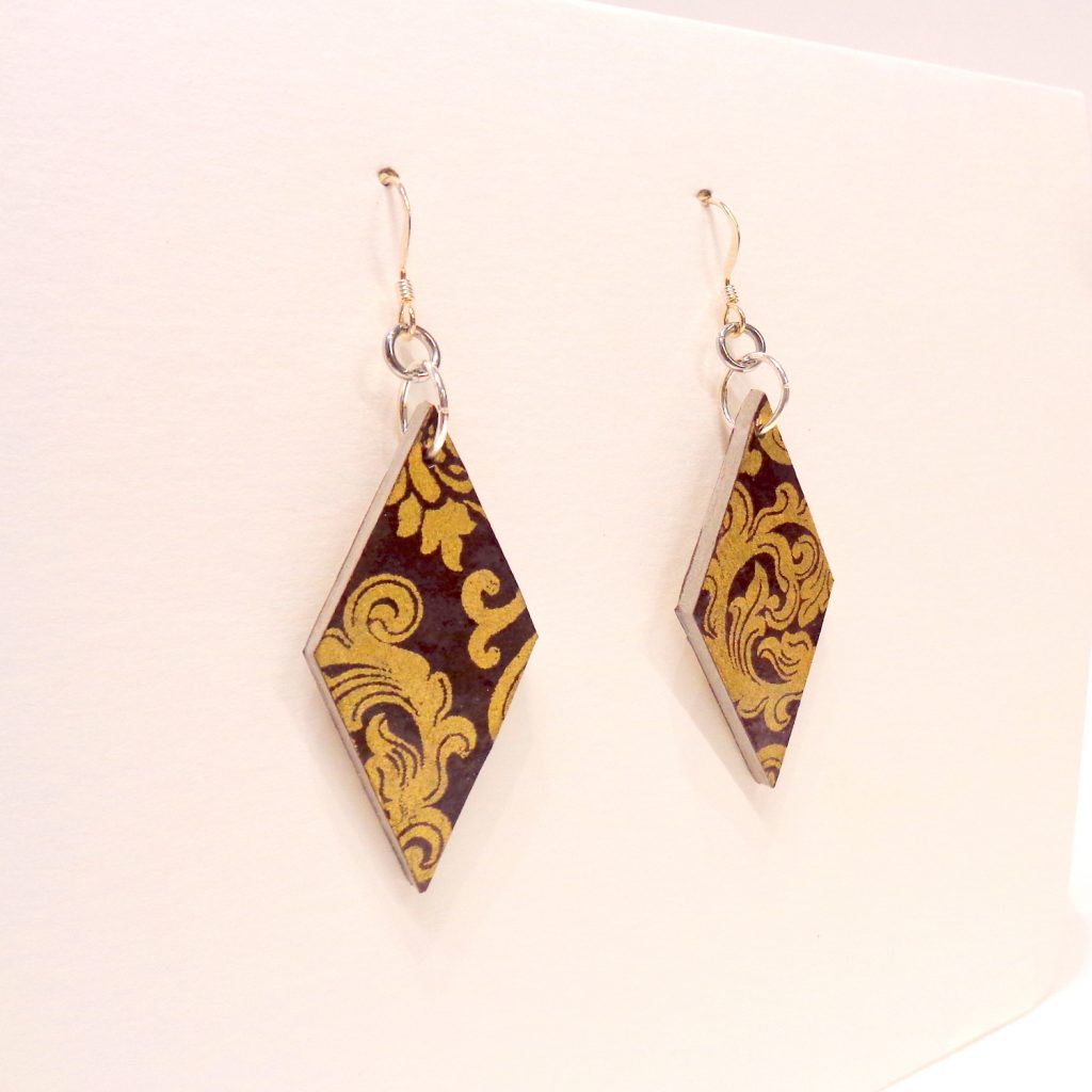 Boucles d'oreille en carton - Losange - "Or Bordeaux" - Argent 925