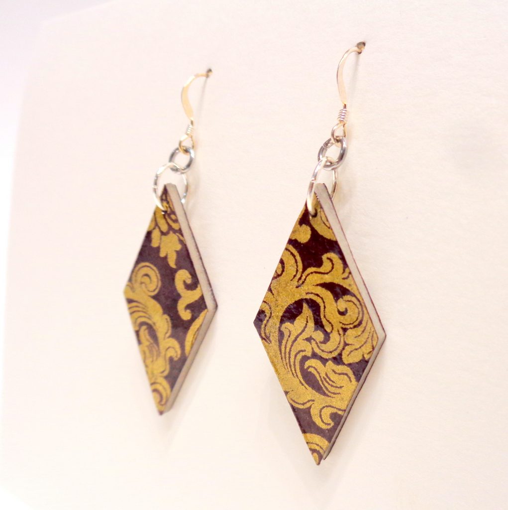 Boucles d'oreille en carton - Losange - "Or Bordeaux" - Argent 925
