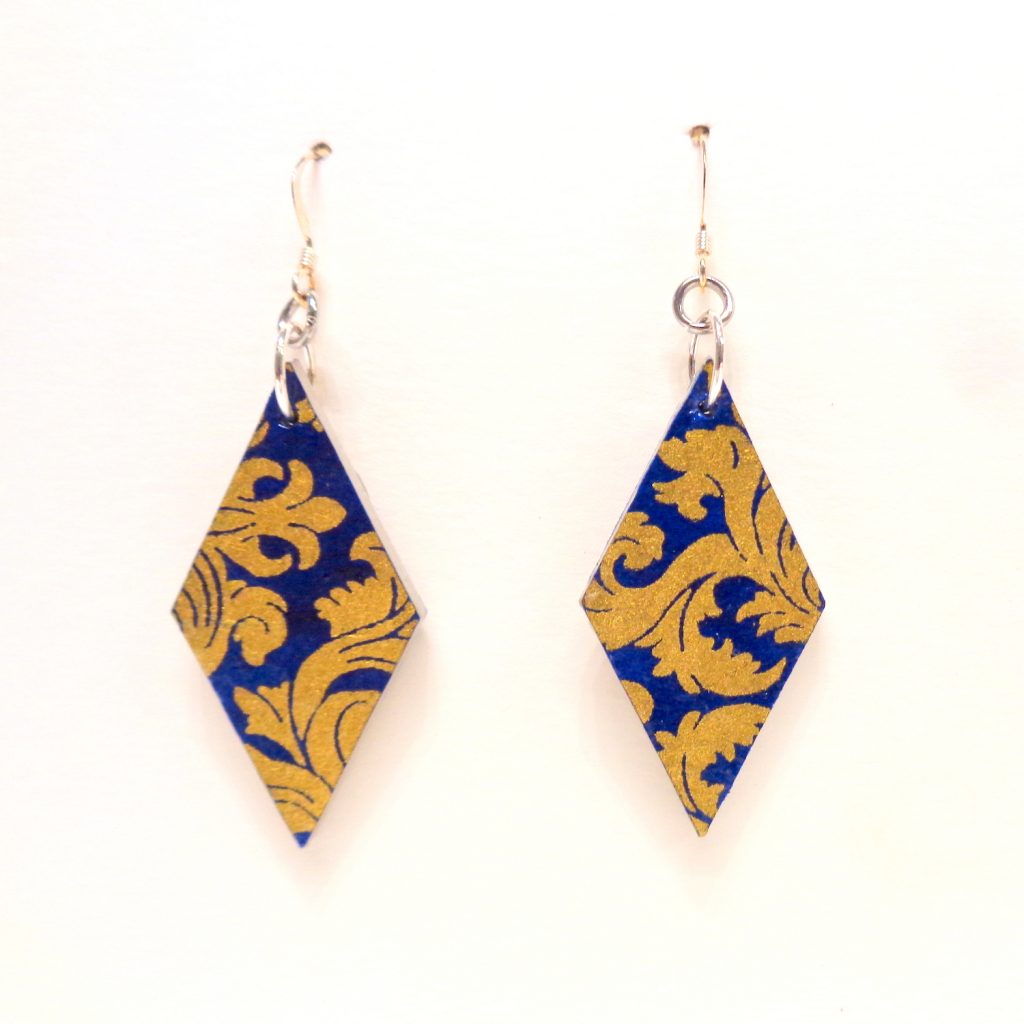 Boucles d'oreille en carton - Losange - "Or Bleu" - Argent 925