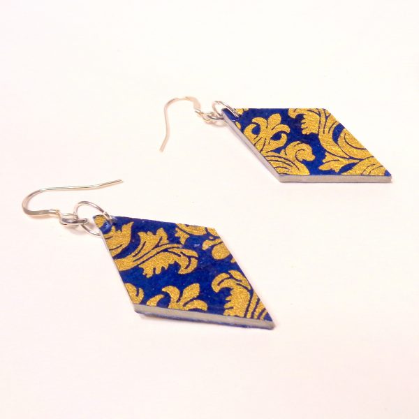 Boucles d'oreille en carton - Losange - "Or Bleu" - Argent 925