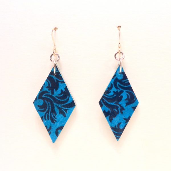 Boucles d'oreille en carton - Losange - "Bleu Baroque" - Argent 925