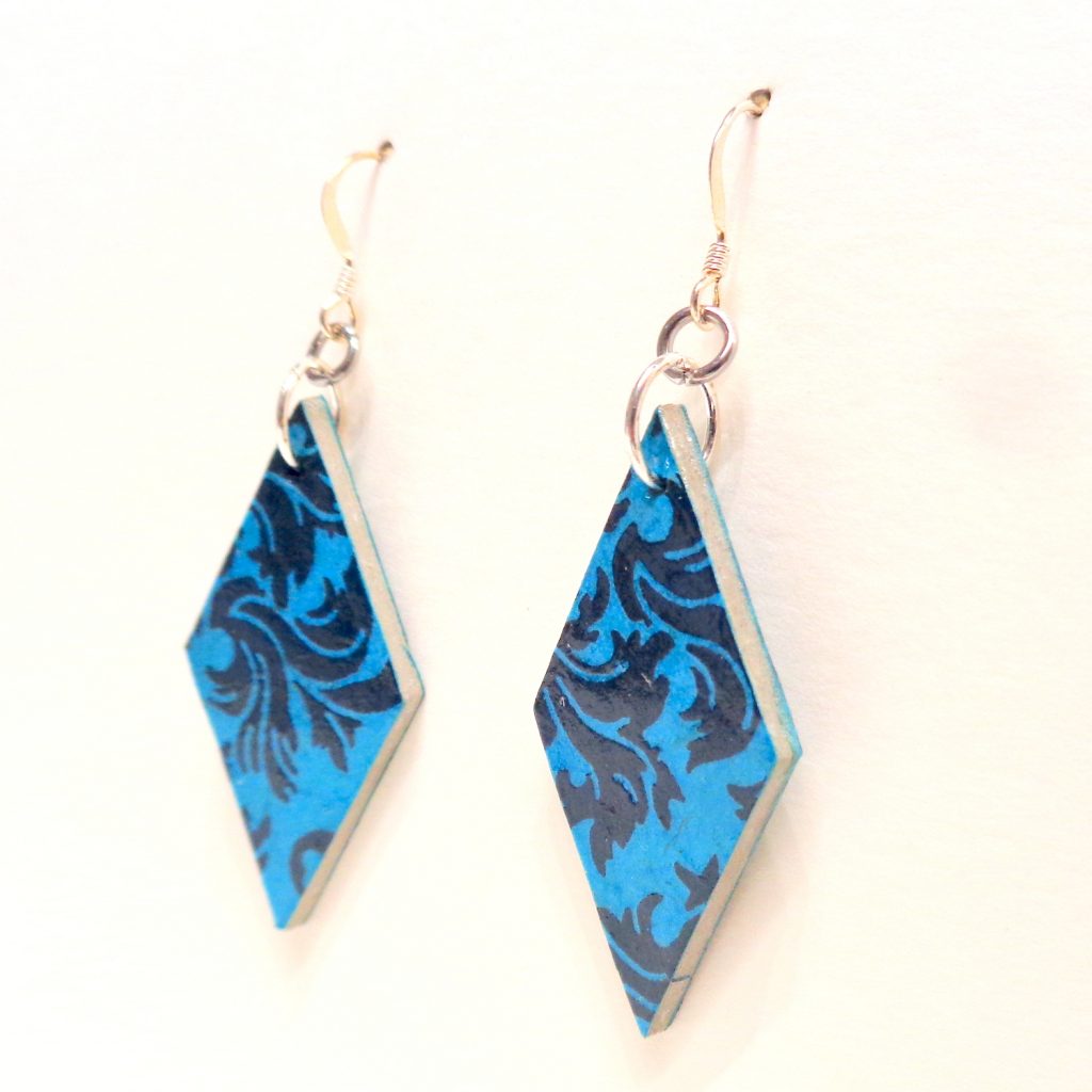 Boucles d'oreille en carton - Losange - "Bleu Baroque" - Argent 925