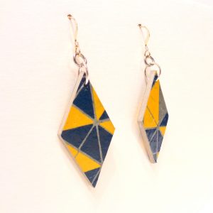 Boucles d'oreille en carton - Losange - "Bleu/jaune Géo" - Argent 925 – Image 2