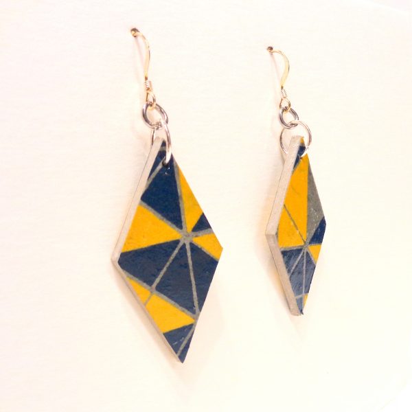 Boucles d'oreille en carton - Losange - "Bleu/jaune Géo" - Argent 925