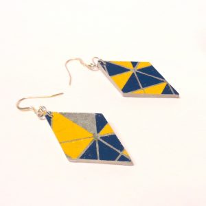 Boucles d'oreille en carton - Losange - "Bleu/jaune Géo" - Argent 925 – Image 3