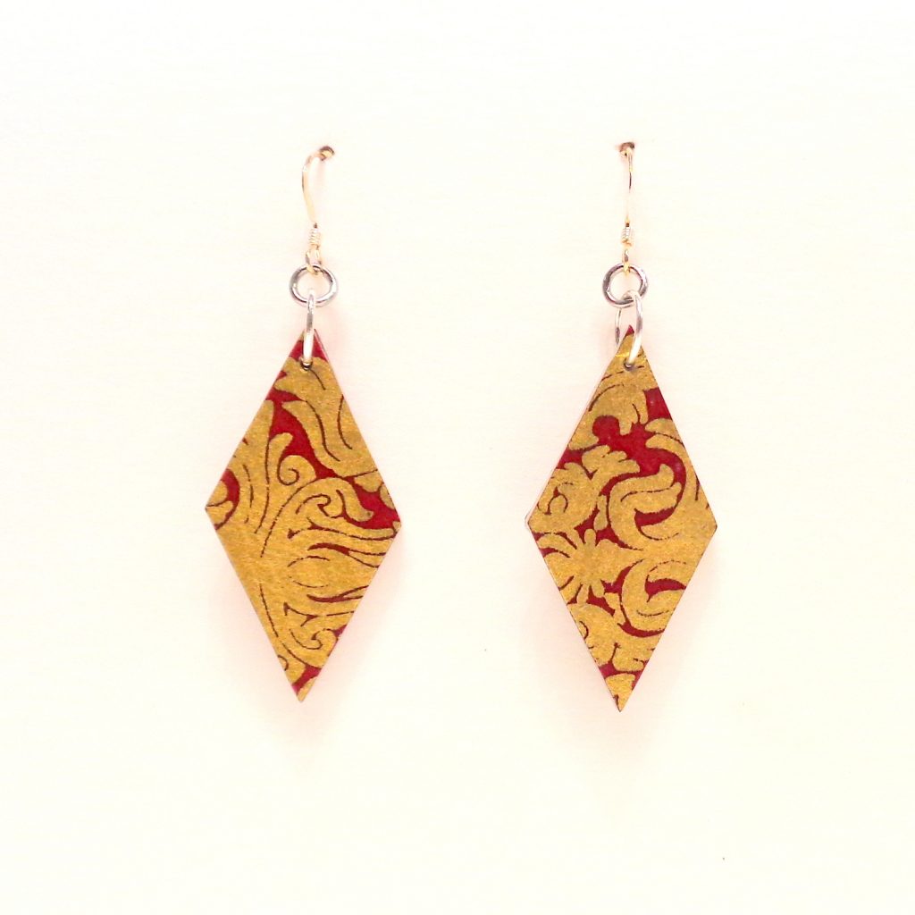 Boucles d'oreille en carton - Losange - "Or Rouge" - Argent 925