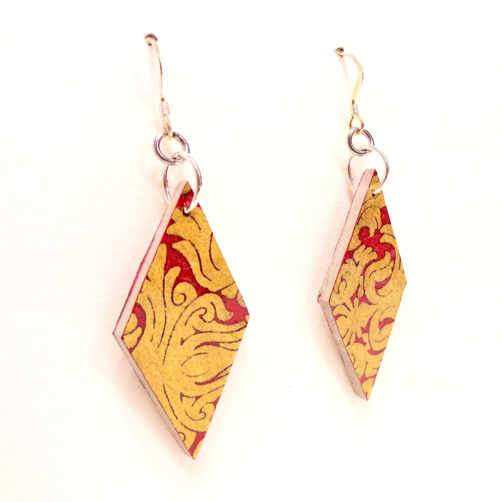 Boucles d'oreille en carton - Losange - "Or Rouge" - Argent 925