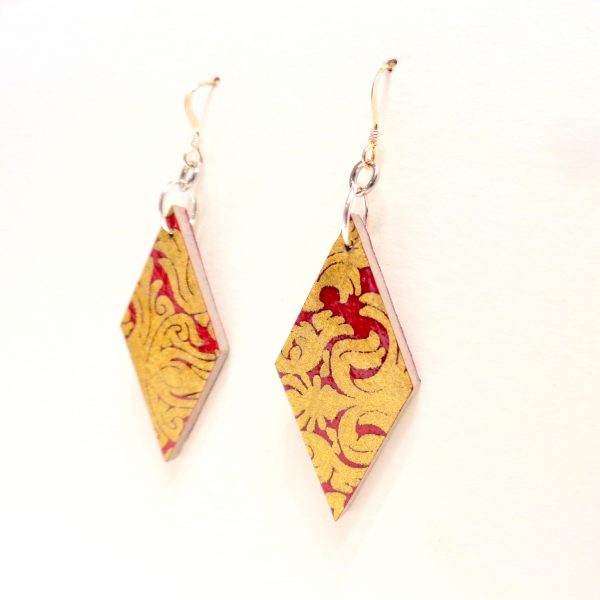 Boucles d'oreille en carton - Losange - "Or Rouge" - Argent 925