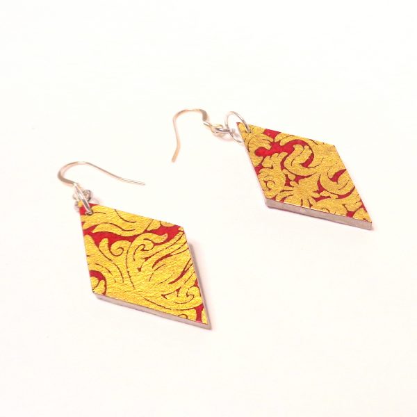 Boucles d'oreille en carton - Losange - "Or Rouge" - Argent 925