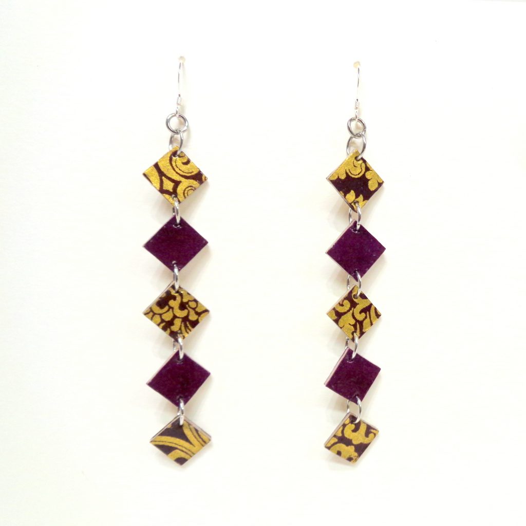 Boucles d'oreille en carton - Longues fines - Or Bordeaux/Bordeaux - Argent 925