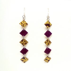 Boucles d'oreille en carton - Longues fines - Or Bordeaux/Bordeaux - Argent 925