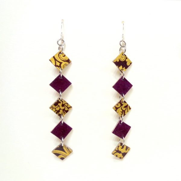 Boucles d'oreille en carton - Longues fines - Or Bordeaux/Bordeaux - Argent 925