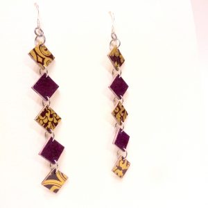 Boucles d'oreille en carton - Longues fines - Or Bordeaux/Bordeaux - Argent 925 – Image 2