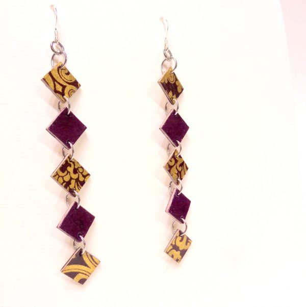 Boucles d'oreille en carton - Longues fines - Or Bordeaux/Bordeaux - Argent 925