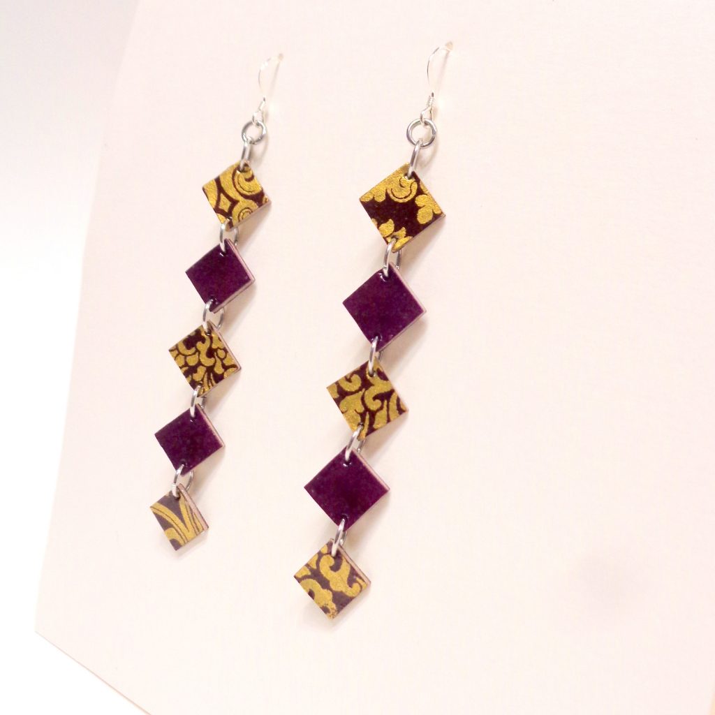 Boucles d'oreille en carton - Longues fines - Or Bordeaux/Bordeaux - Argent 925