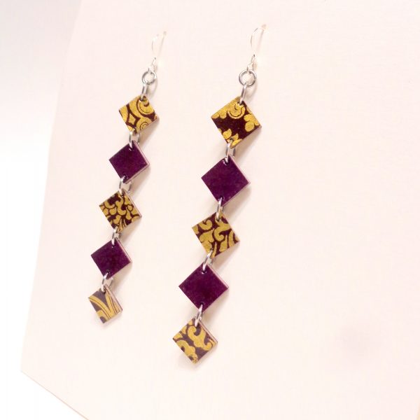 Boucles d'oreille en carton - Longues fines - Or Bordeaux/Bordeaux - Argent 925