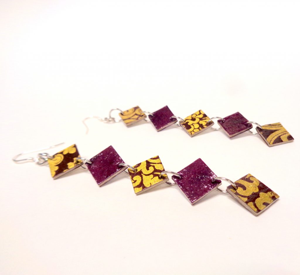 Boucles d'oreille en carton - Longues fines - Or Bordeaux/Bordeaux - Argent 925